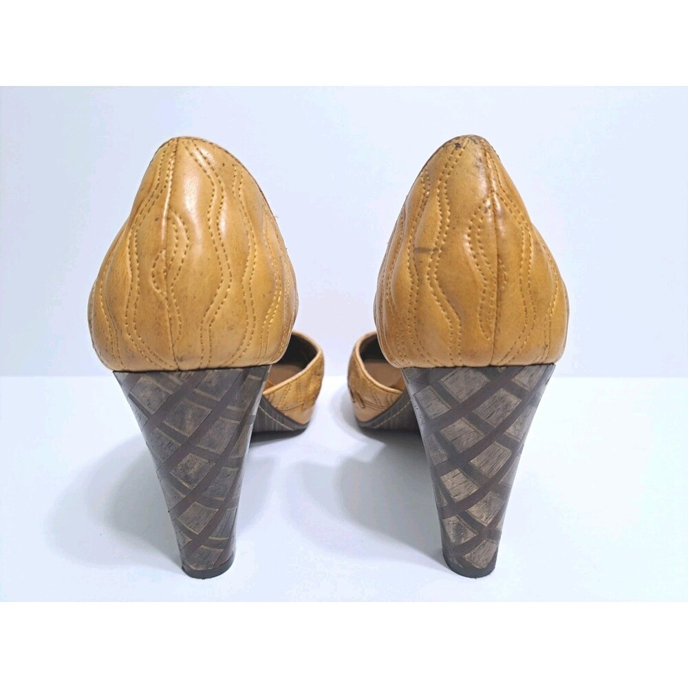 Anthropologie Schuler & Sons Waving Grains Pumps Size 10 Shoes Heels Yellow Rare - Picture 7 of 12